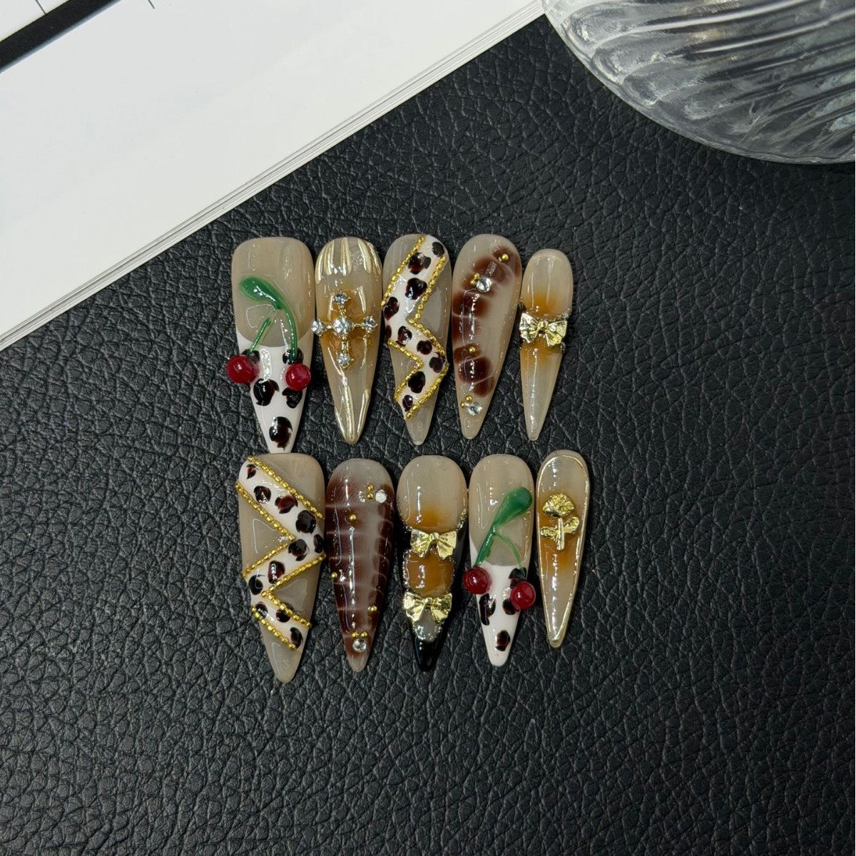 365nails: "Wild Bloom" – 3D Leopard & Cherry Handmade Stiletto Nails