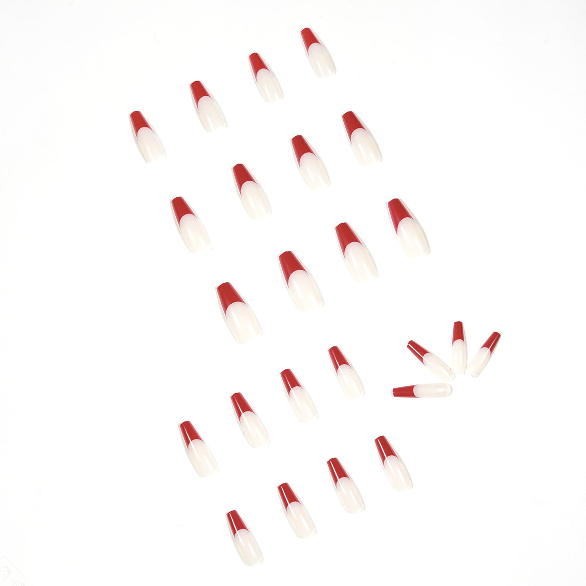 Uñas postizas rojas con prensa francesa, uñas postizas terminadas, parche para uñas, parche para uñas | 365nails