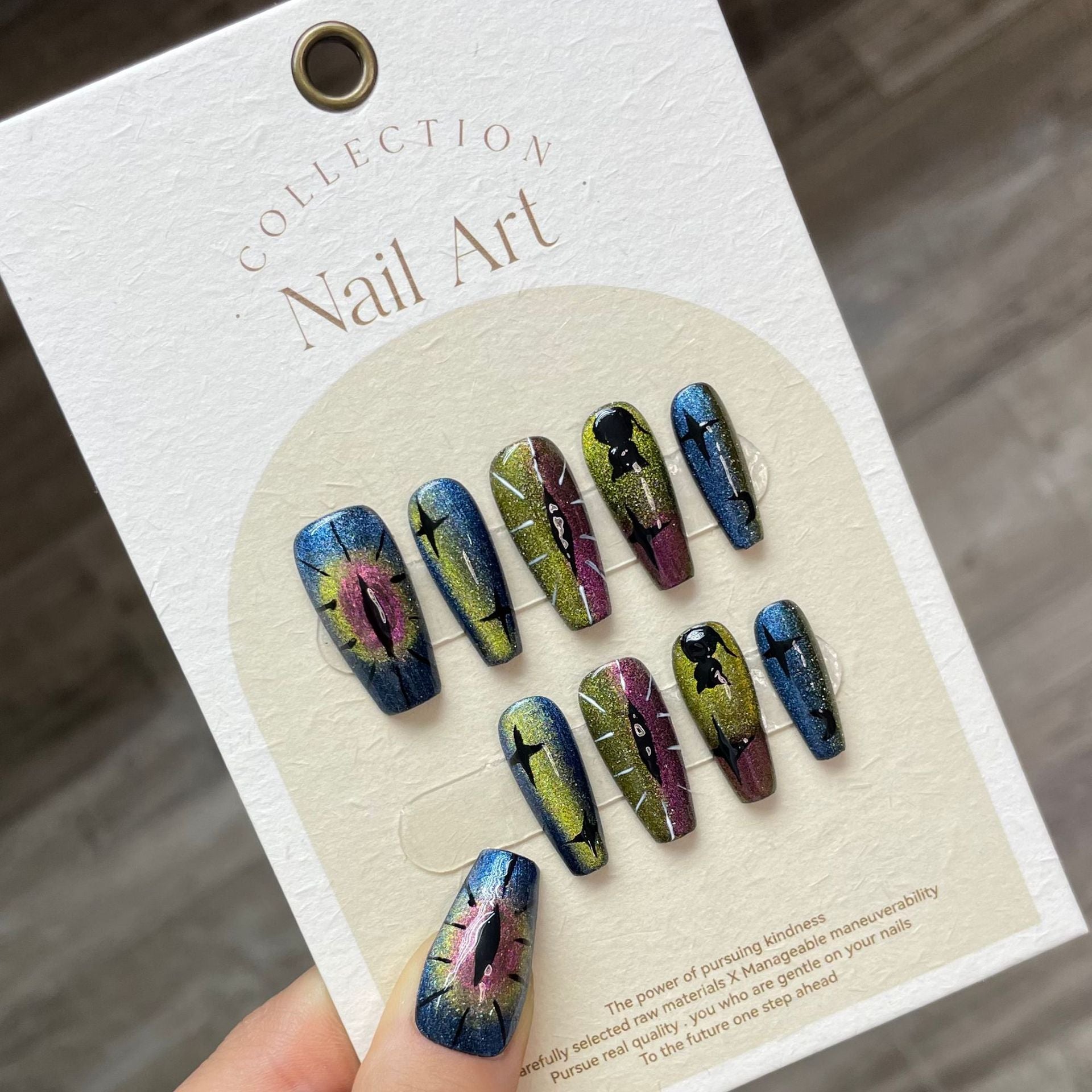 Uñas postizas de ojo de gato hechas a mano con diseño de luna y diablo de culto a la civeta, uñas postizas reutilizables Niche Sweet Cool Wind | 365nails