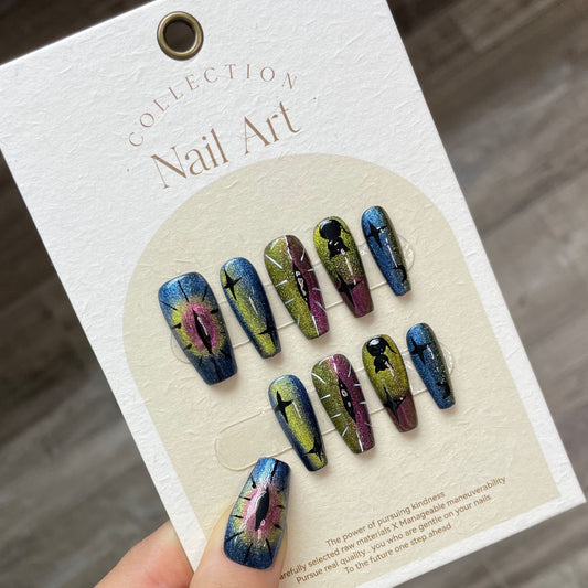 Civet Worship Moon Devil's Eye Handmade cat eye press on nails Niche Sweet Cool Wind press on nails Reusable Nail Art | 365nails