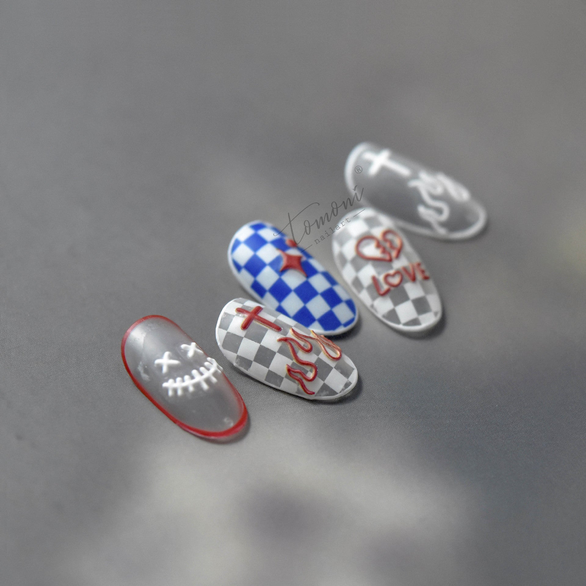 Red & White Punk Love – Edgy Symbol Nail Art Set