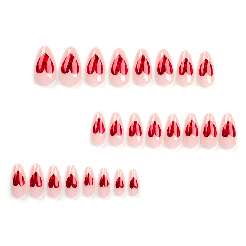 Valentine's Day nude red love bronzing press on nails fake nail almond nail nail piece removable nail piece finished product｜365nails