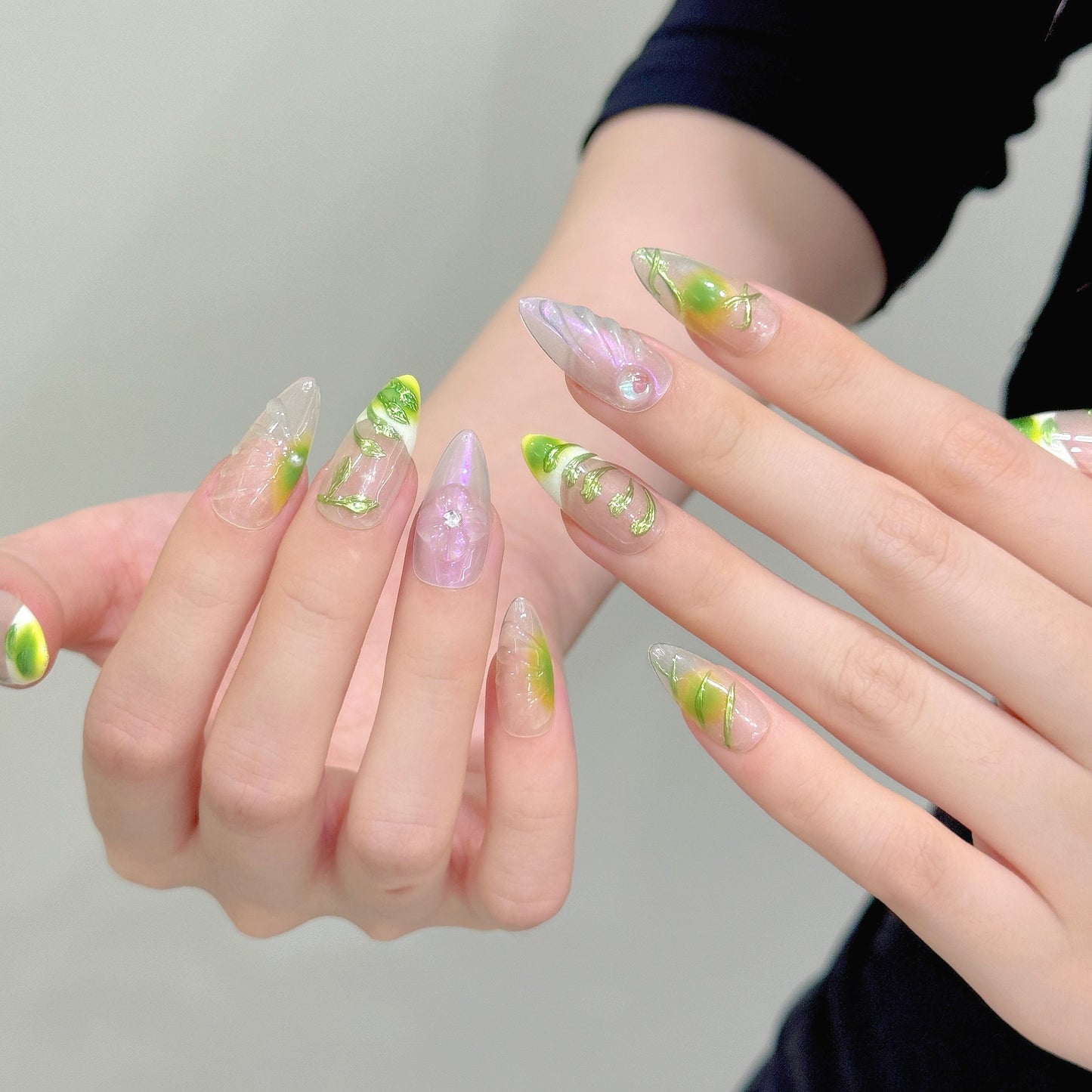 Fresh Green Leaf Jelly Press On Nails