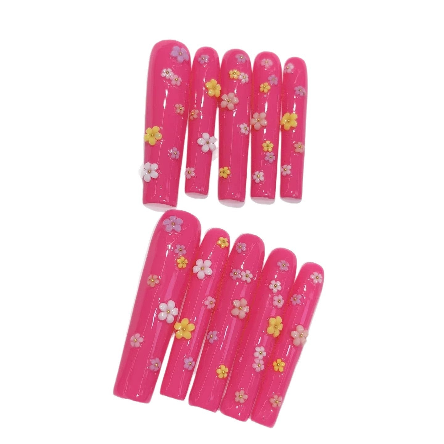 365nails: "Pink Blossom Fantasy" – Extra Long Square Hot Pink 3D Flower Handmade Press-On Nails