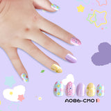Kids press-on nails 24 pieces of almond armor cute cartoon small floral super glitter wearable 3-12