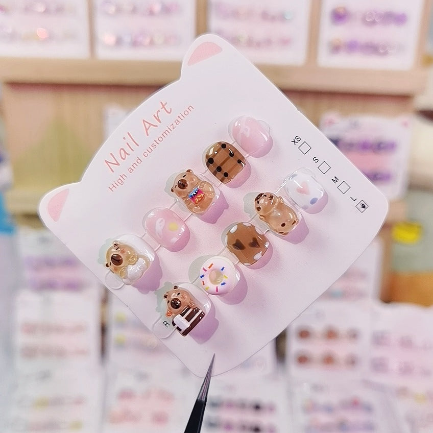 Kapibara Cute Kids Press On Nails with Dessert Charms