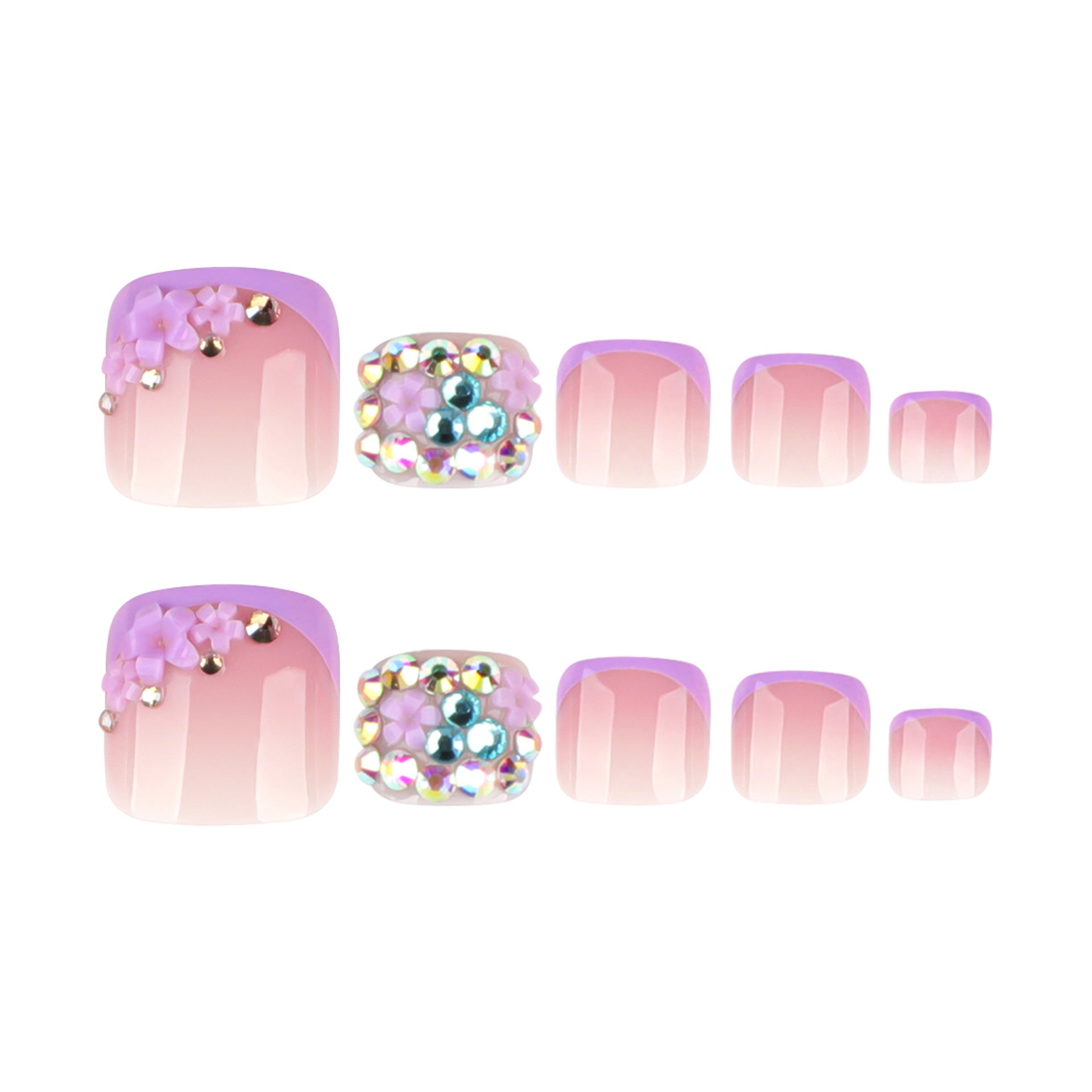 Simple french purple toenail tips - short square shape