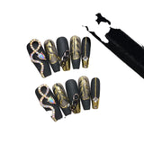 Uñas de serpiente de espíritu de medianoche hechas a mano, estilo temperamento oscuro, cadena de mariposa, manicura extraíble de longitud media y larga | 365nails