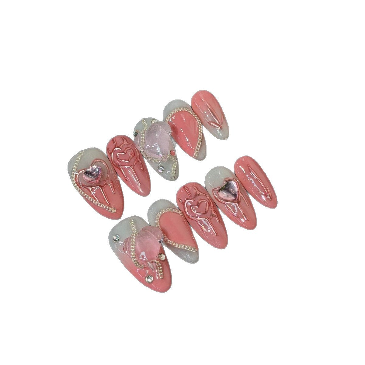 365nails: 하트 자물쇠 – 3D 버블 수제 아몬드형 네일