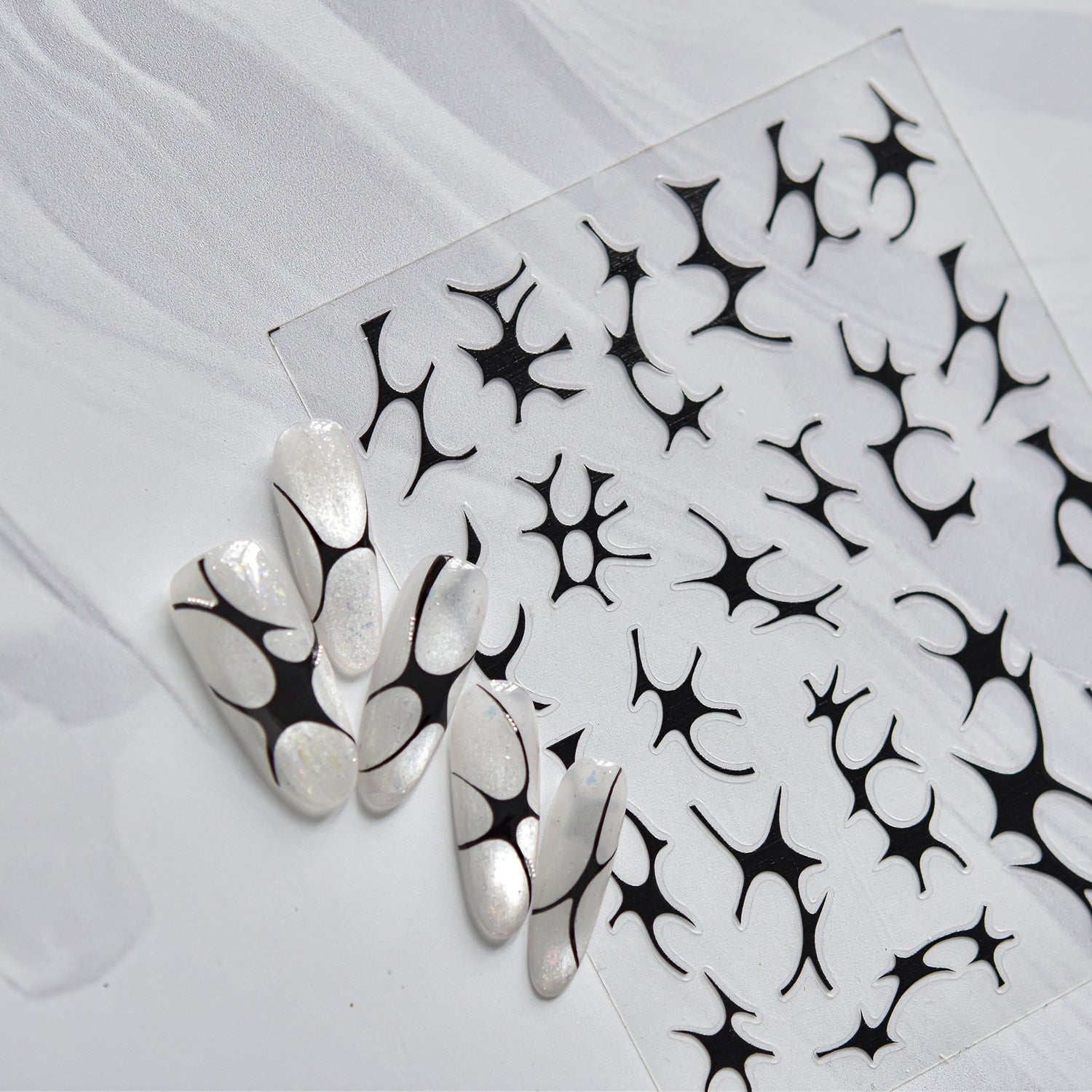 Angel Wings & Crown: "Iridescent Pearl" – 3D Nail Sticker