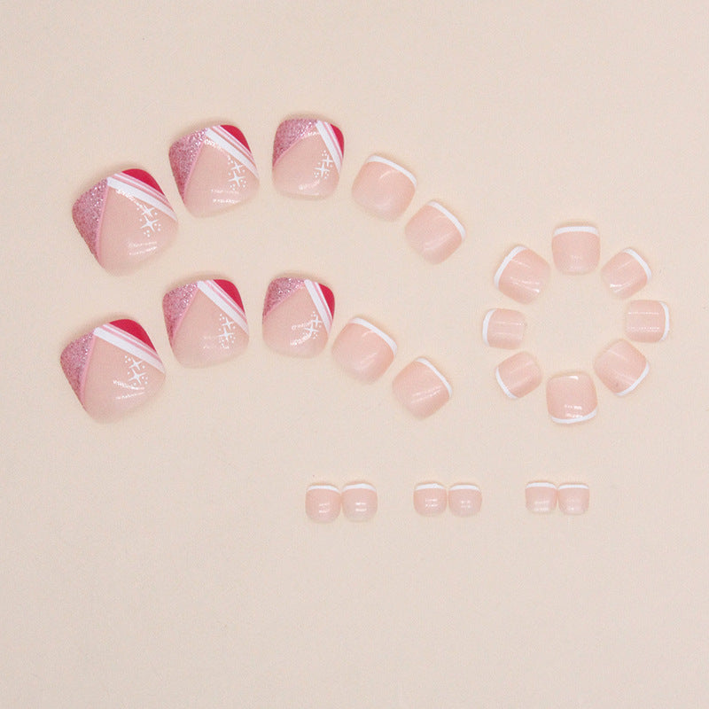 Uñas postizas triangulares francesas con polvos brillantes, manicura de verano, estilo Spice Girl especial. Uñas postizas para los pies, uñas postizas, uñas | 365nails