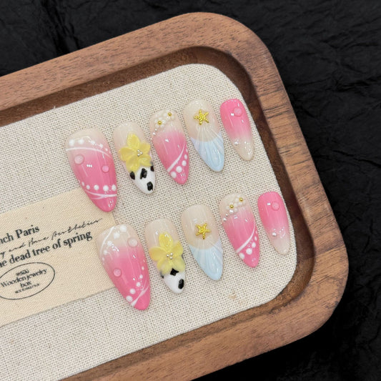 Three-dimensional engraving ice-transparent hand-painted flower manicure purely handmade | 365nails