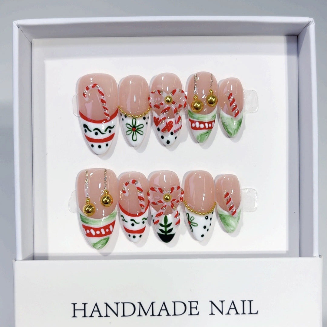 Festive Cheer: "Candy Cane Christmas" – Short Almond Press-On Nails