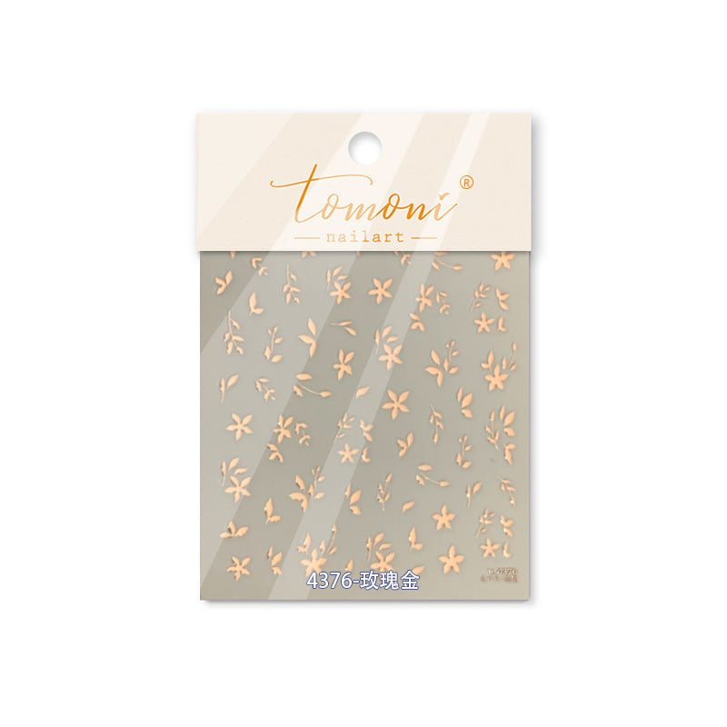 Green Gold Leaf & Star: "Fresh Spring" – 3D Embossed Nail Sticker