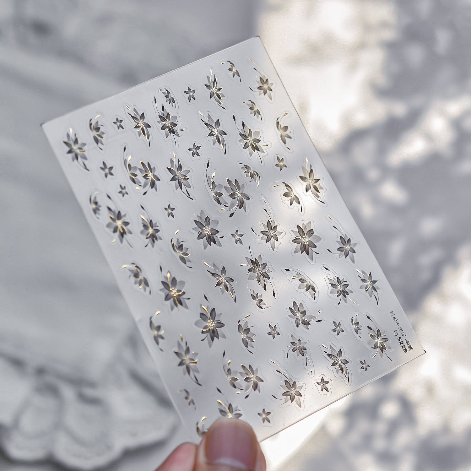Silver Floral Collection: "Elegant Silver Orchid" – 3D Embossed Nail Sticker