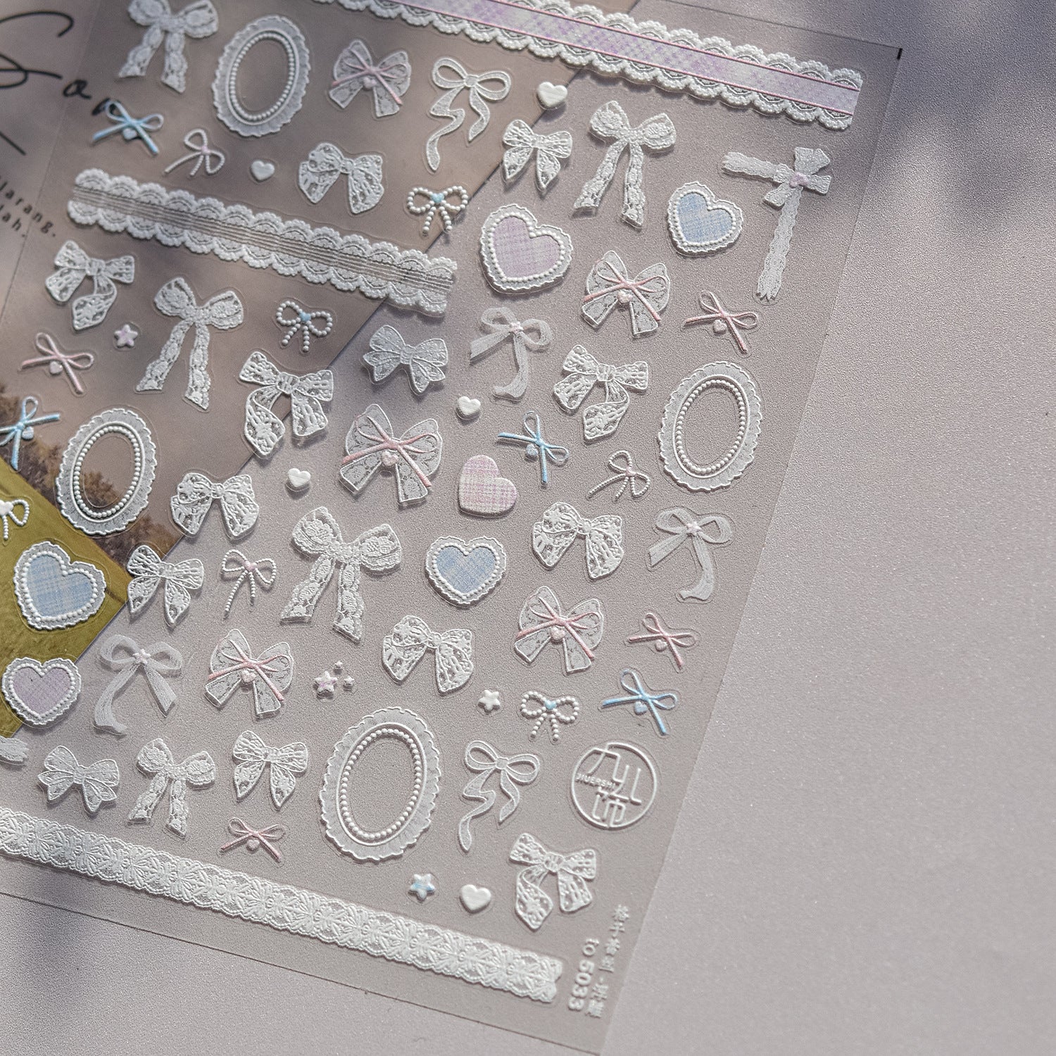 白色蕾絲與蝴蝶結裝飾（新娘白蕾絲）— 5D 浮雕甲貼