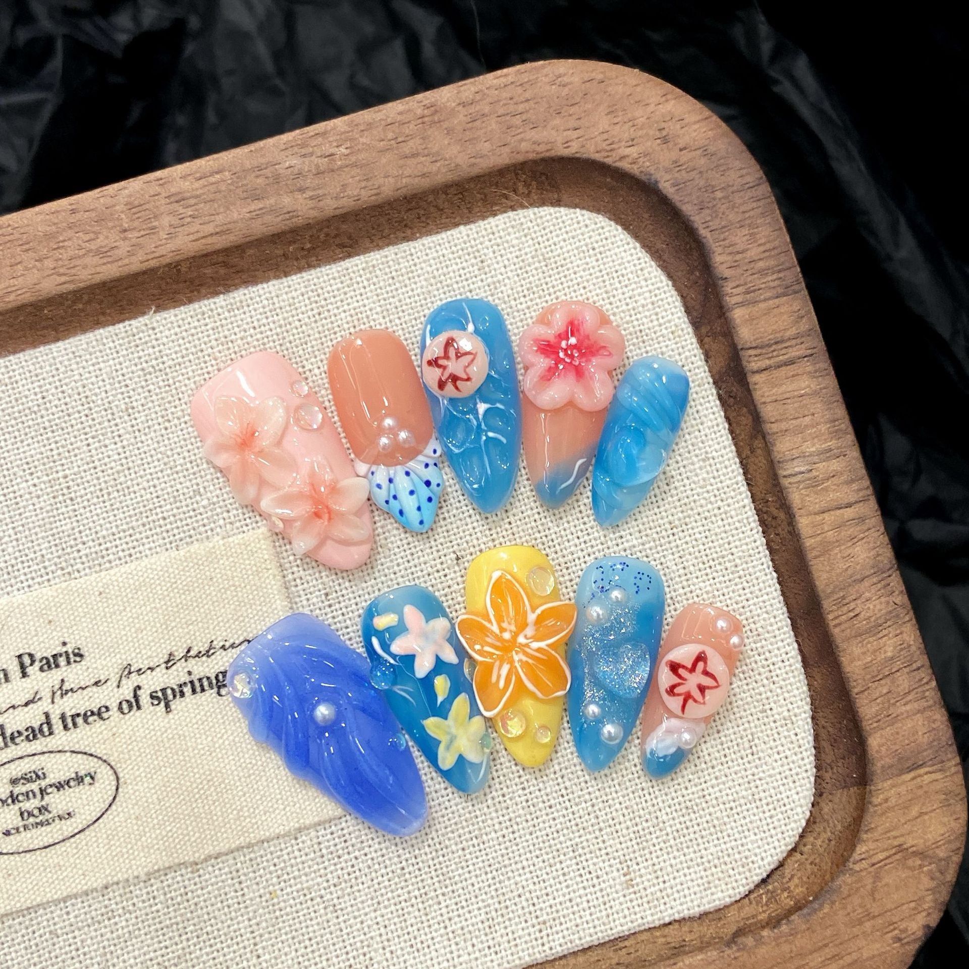 365nails: "Aqua Bloom" – 3D Floral & Water Jelly Handmade Almond Nails