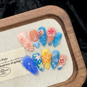 365nails: "Tropical Bloom" – 3D Floral Handmade Almond Nails