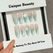365nails: "Aurora Whisper" – Handcrafted Mint Ombre & Crystal Accents Almond Nails