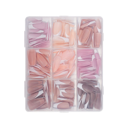 Nail Tips explosion French press on nails multi-color Jiugongge nude nail art trapezoidal removable fake nail piece wholesale women