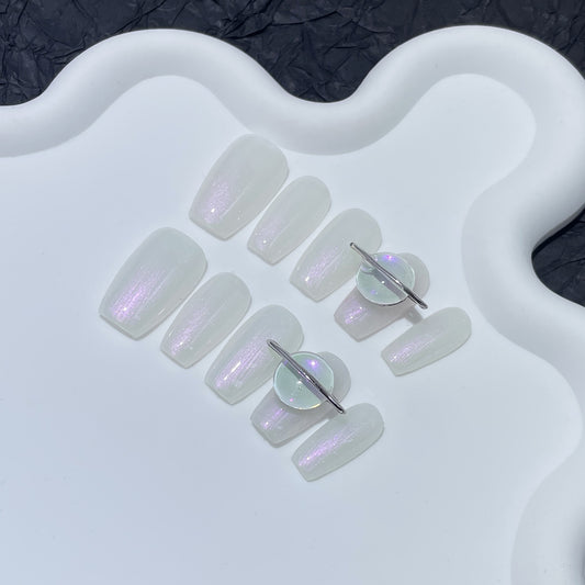 Starry sky aurora color handmade nail Internet celebrity Queen Mother Saturn short nail patch wearable nail sticker｜365nails