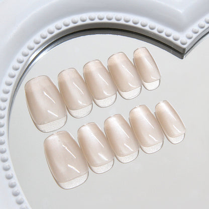 Nail Tips  prefabricated nail clear and simple temperament cat eye milk tea light brown sweet sister  ins wind press on nails art｜365nails