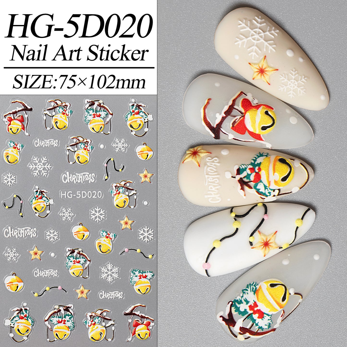 Christmas atmosphere nail art sticker 5D relief three-dimensional Santa Claus Elk nail sticker jewelry HG model