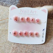 Pink Starry Kids Series: "Golden Star Sparkle" – Short Square Kids Nail Art