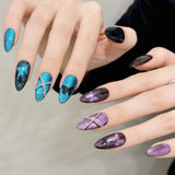 Shimmer Butterfly Short Nails in Purple and Blue