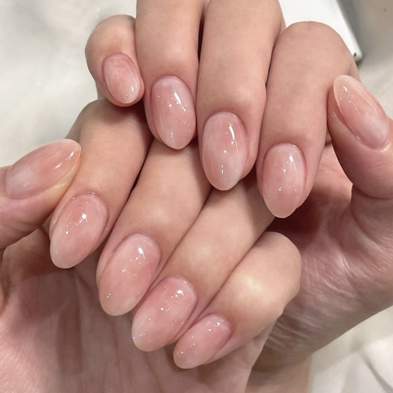 Soft Nude Sheer Glitter Glow Press On Nails