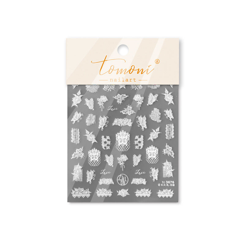 White Lace Rose – Elegant Embossed Nail Art Set