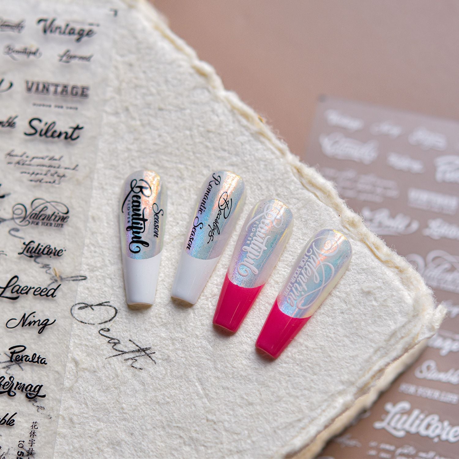intage Cursive English Collection: "Vintage Love Letter" – 3D Embossed Nail Sticker