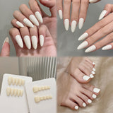 Overseas popular solid color simple almond carapace white white hand and foot set handmade nails | 365nails