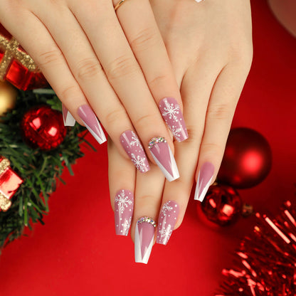 Christmas press on nails snowflake love snowman manicure short almond bow  long nail wholesale｜365nails