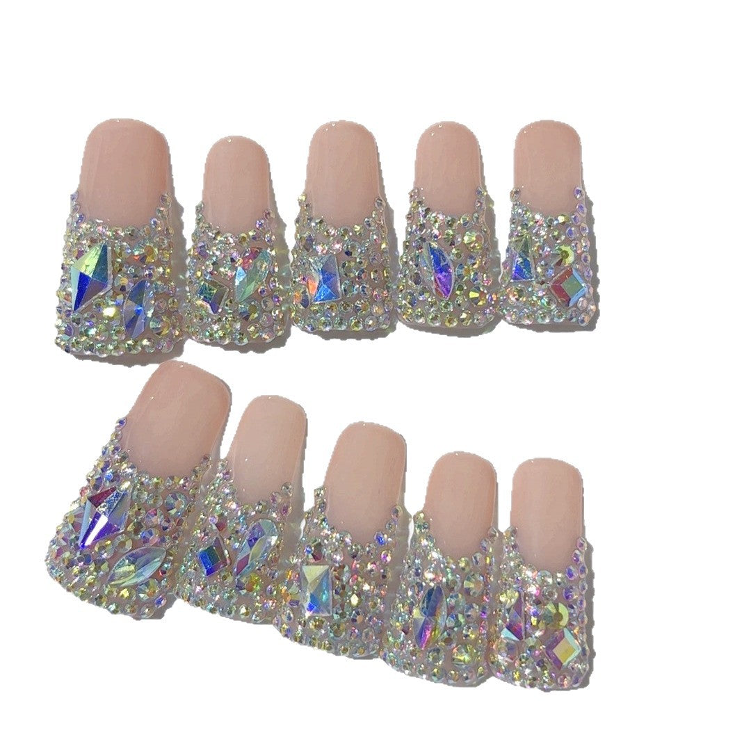 Stardust Glow: "Crystal Cascade" – Square Shape Handmade Press-On Nails