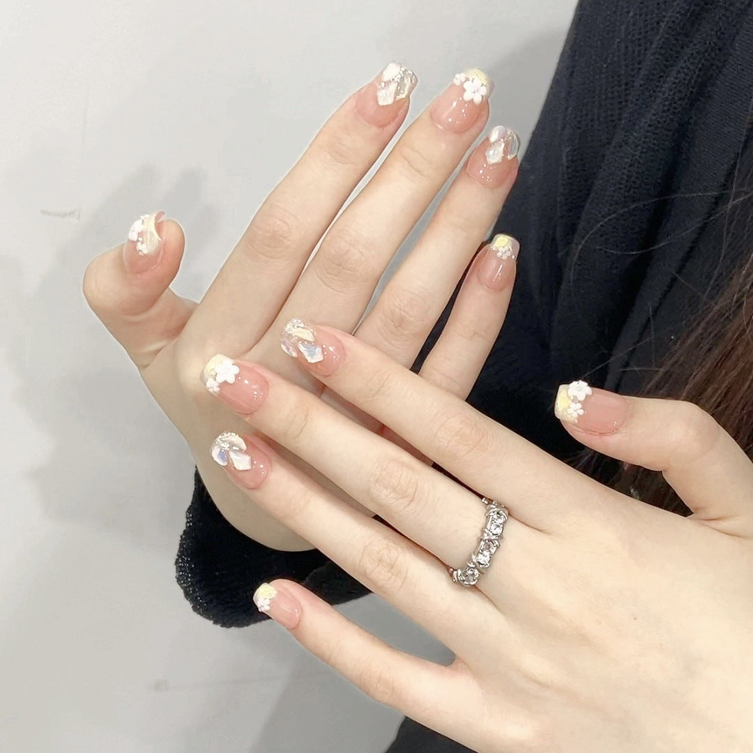 365nails: "Devaneio de Flor de Pêssego" – Unhas Curtas Amêndoa Florais 3D Feitas à Mão
