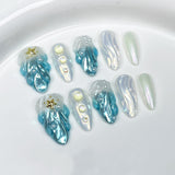 Summer Cool Shell Skirt Ice Muscle Ocean Handmade Press-on Nails Aurora Nail Cat Eye  Almond Nail Batch｜365nails