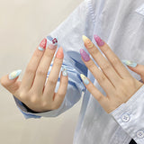 Unhas de pressão feitas à mão Art Wear Nail Art Primavera e Verão Blush degradê azul claro suave Borboleta Adesivo de arte de unha pintado à mão | 365nails