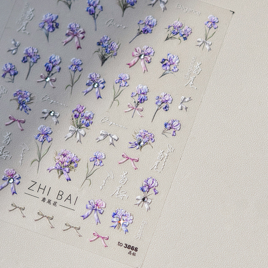 Iris Flower: "Purple Iris" – 3D Crystal Nail Sticker