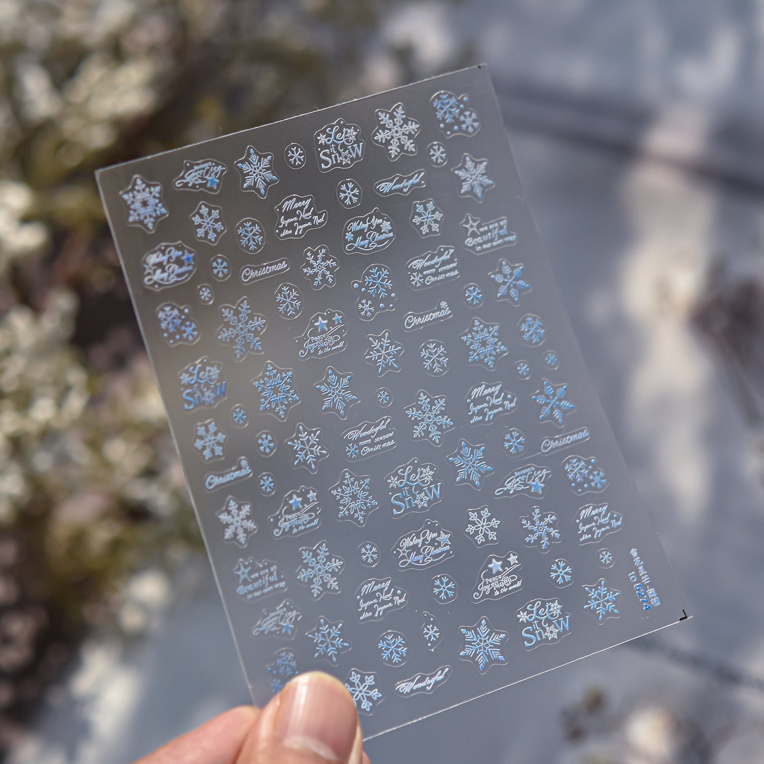 White Christmas Snowflake & Script: "Winter Frost Wonderland" – 5D Embossed Nail Sticker