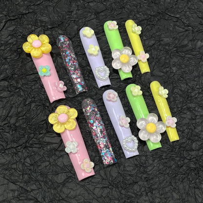 Unhas postiças estilo super longo water pip swt spic girl feitas à mão unhas postiças floridas longas ｜365nails
