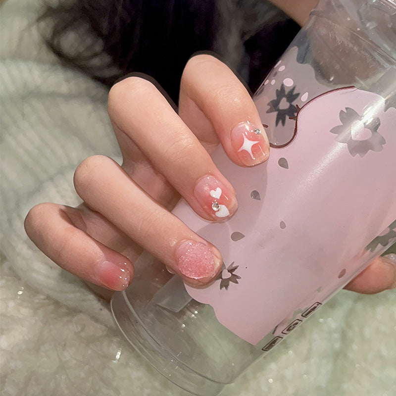 Love candy hug bear flash diamond spring and summer cute nail patch Handmade Press-on Nails short nail fake nail wholesale｜365nails