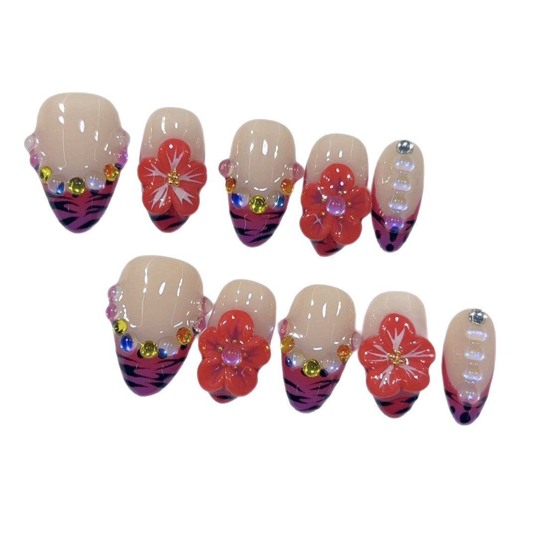 Tropic Fever: "Jungle Bloom" – Short Almond Press-On Nails
