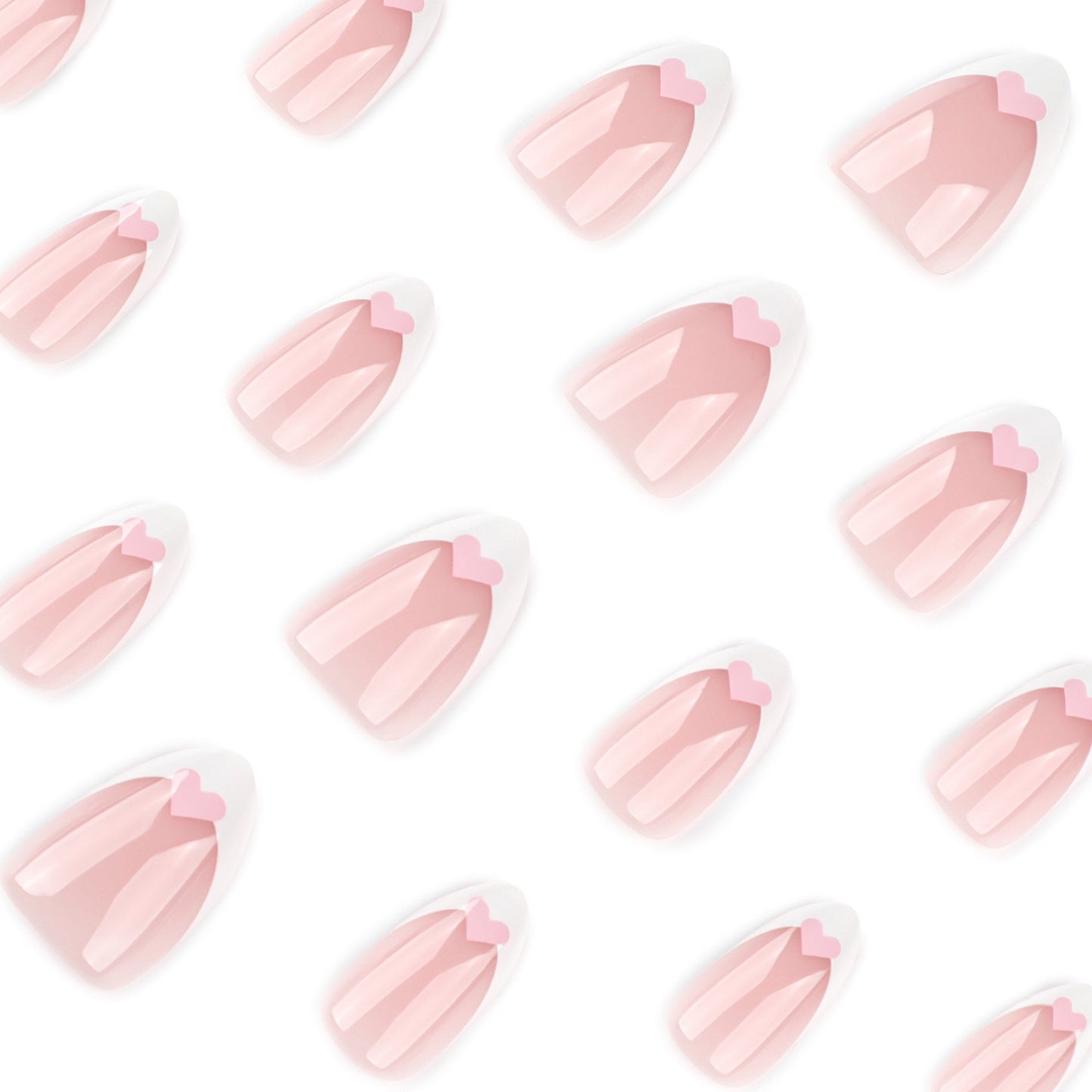 Simple French white edge press on nails nail piece short almond nail art pink love removable fake nail wholesale｜365nails