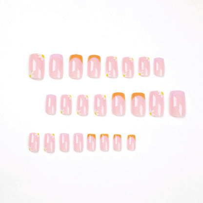 press on nails, French yellow purple edge flower removable manicure nails patch wholesale fake nails nails piece｜365nails