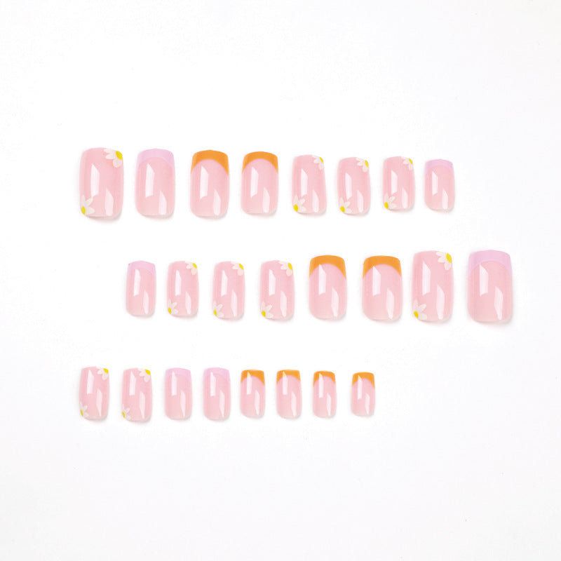 穿戴甲｜法式黃紫色邊緣花朵 可拆卸甲片 批發｜365nails