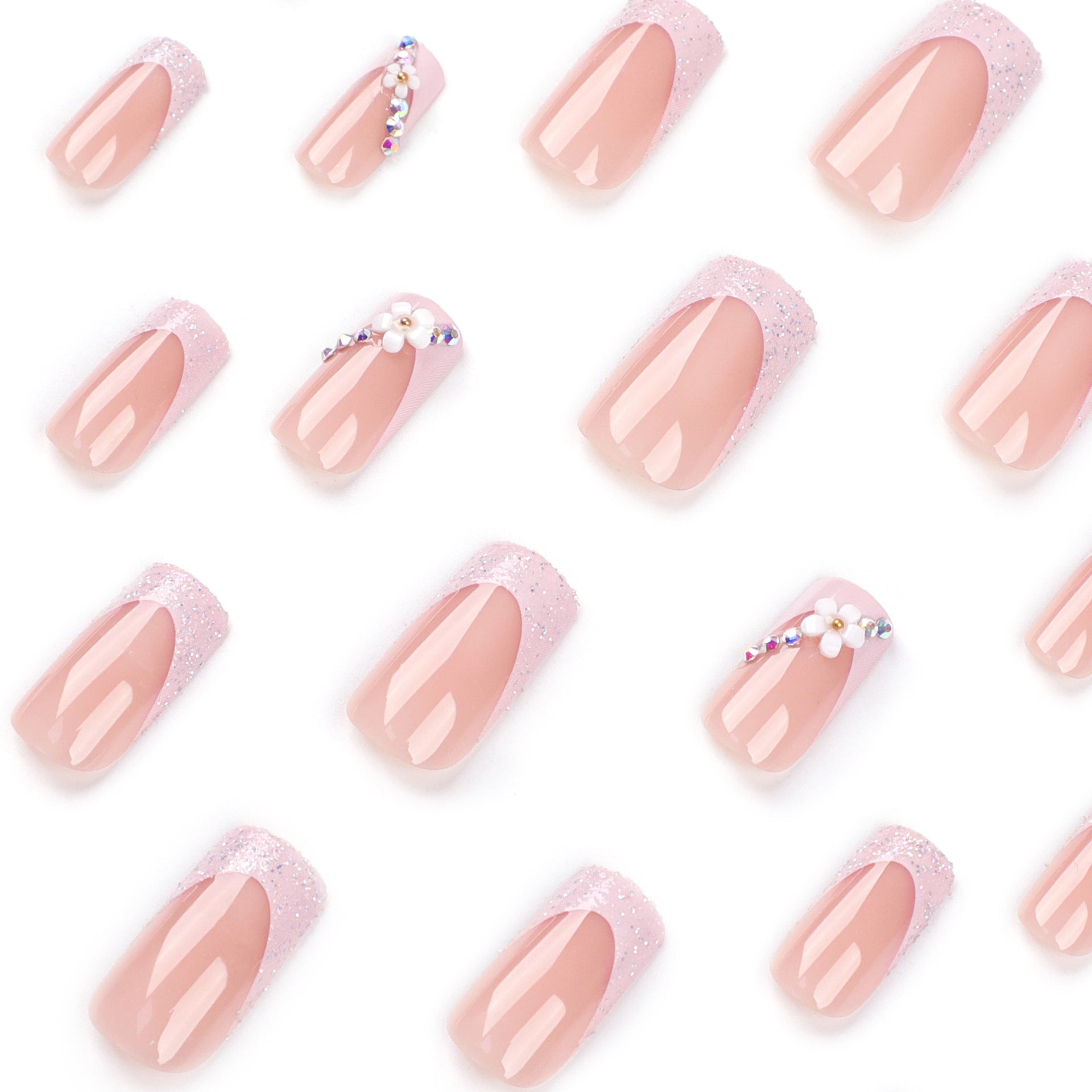 成品批發 美甲甲片 花朵 閃粉 水鑽 法式 方形｜365nails