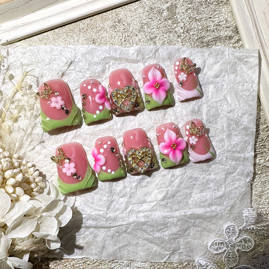 Floral Fantasy Collection: "Spring Blossom" – Short Square Press-On Nails