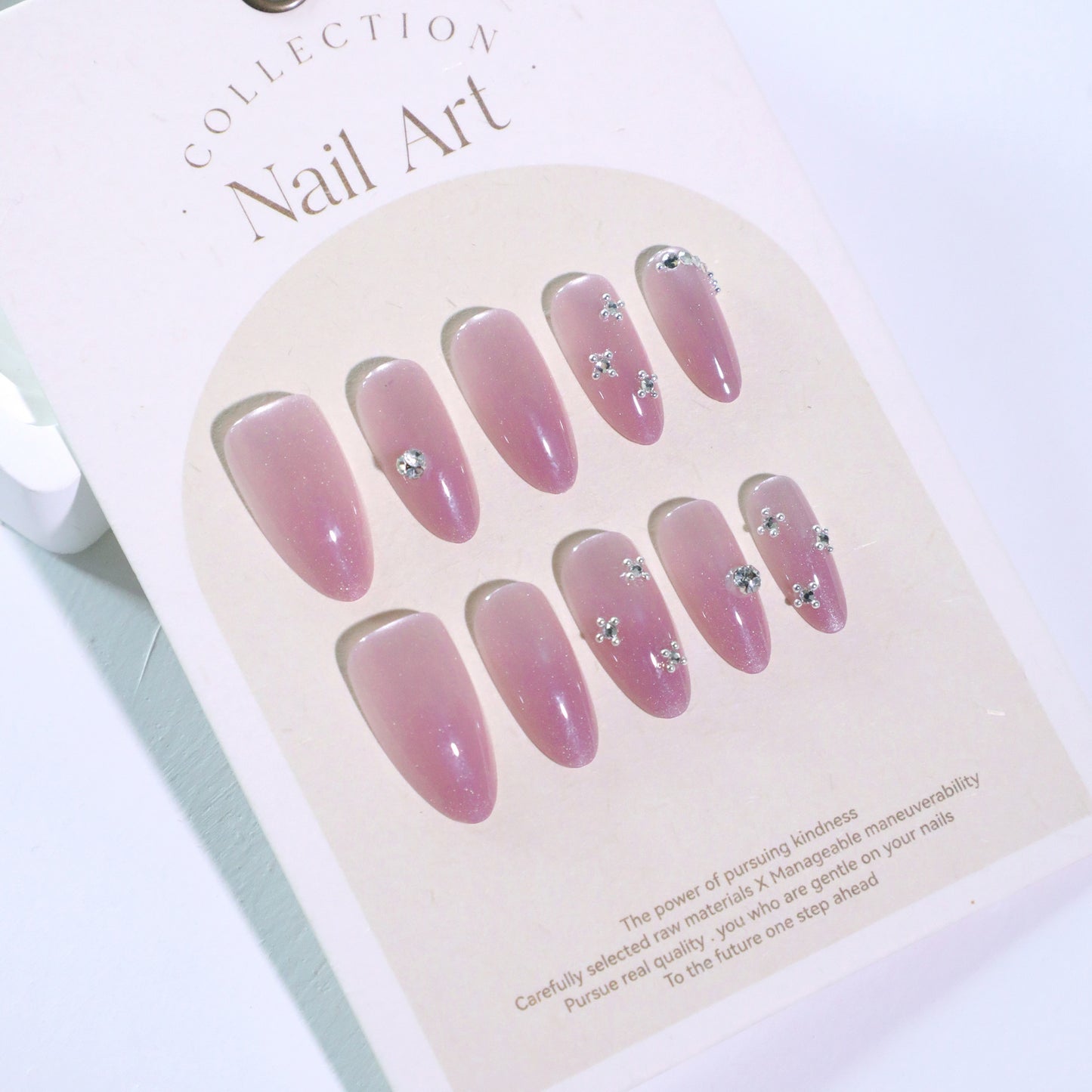 Explosive flash naked powder cat eye simple almond point drill flash diamond press-on nails