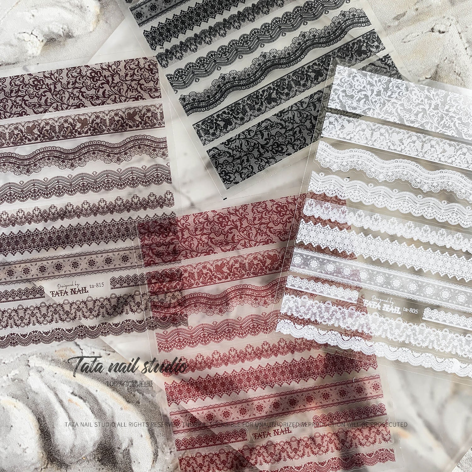 Vintage Lace: "White Lace Stripe" – 3D Embossed Nail Sticker